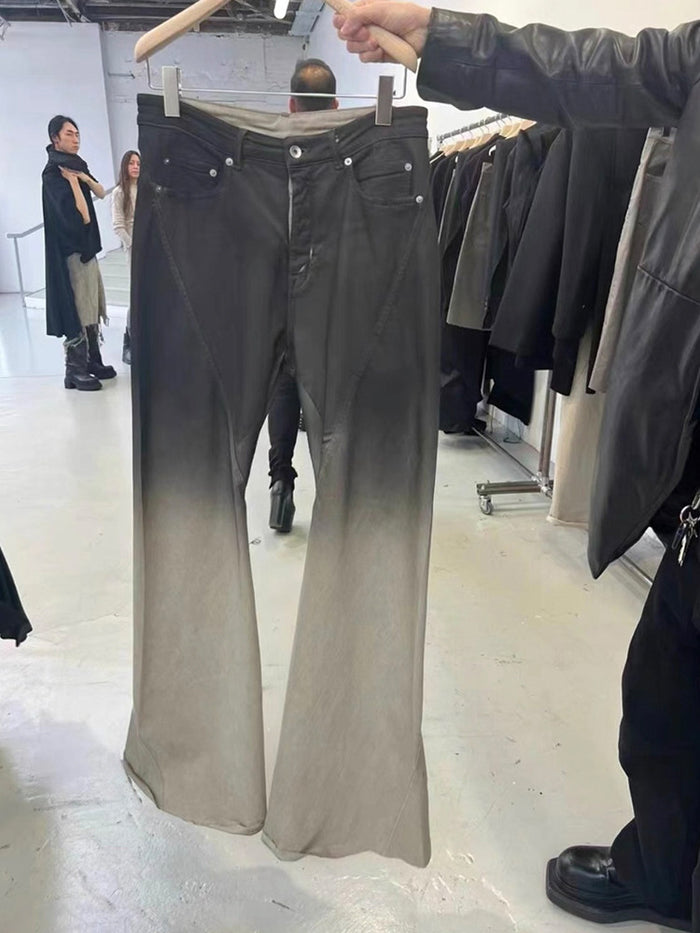 RO Gradient Flared Stacked Jeans - Rick Owen Mud Wash Darkwear Denim - donclickin