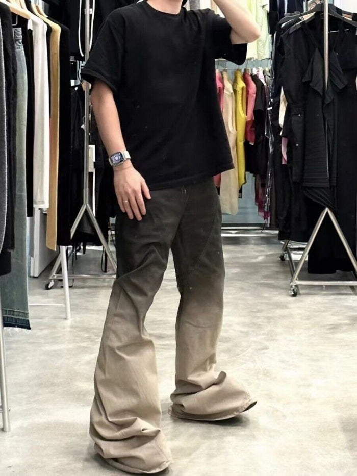 RO Gradient Flared Stacked Jeans - Rick Owen Mud Wash Darkwear Denim - donclickin