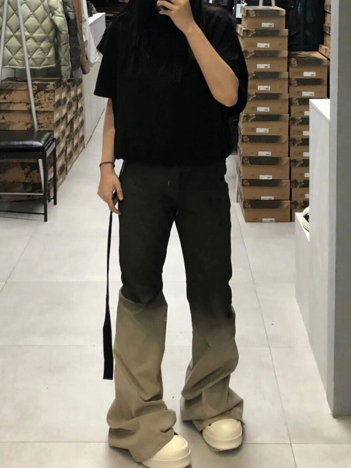RO Gradient Flared Stacked Jeans - Rick Owen Mud Wash Darkwear Denim - donclickin