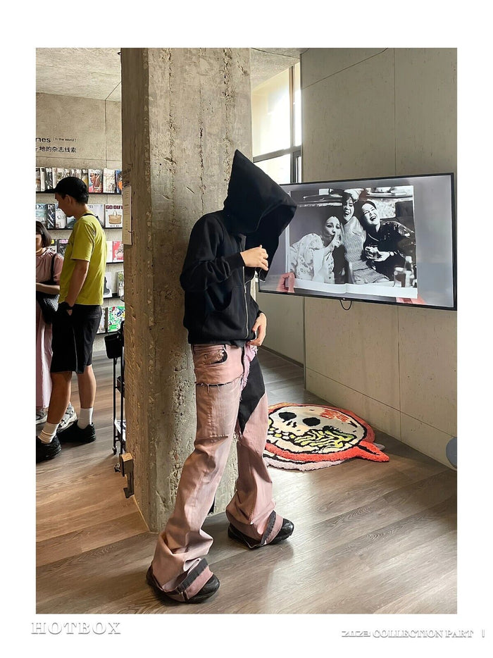 RO Rick Owens Pink Patchwork Coating Slim Flared High Street Distressed Washed Denim Jeans - Size avaliable M ~ XXL