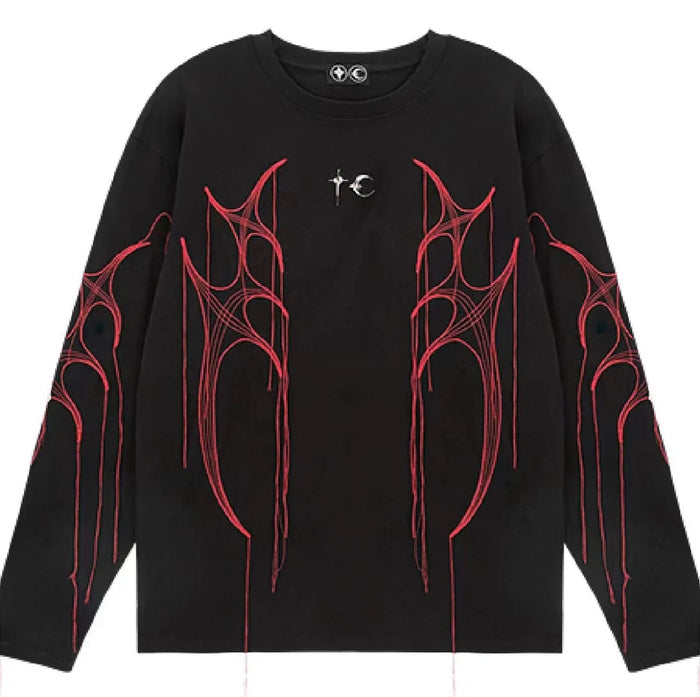 Thug Club 24SS Embroidered Silver Tassel 3D Design Long Sleeve T-Shirt: Kim Jae - Red