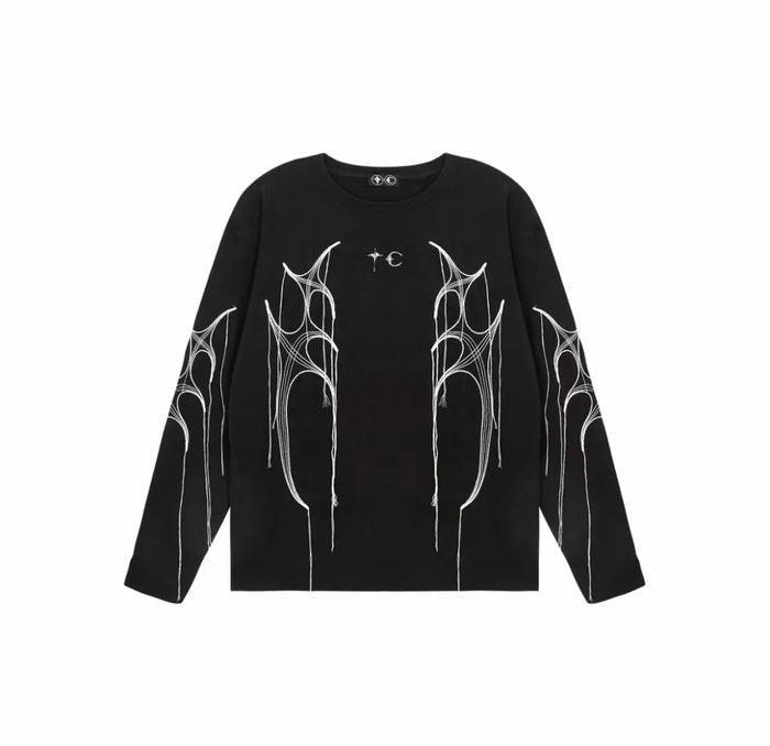Thug Club 24SS Embroidered Silver Tassel 3D Design Long Sleeve T-Shirt: Kim Jae - Black