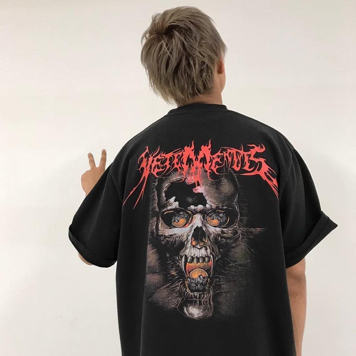 Vetement Washed Direct Print Ghost Face Skull T-Shirt Oversized Short