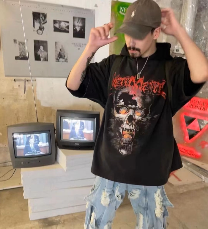 Vetement Washed Direct Print Ghost Face Skull T-Shirt Oversized Short