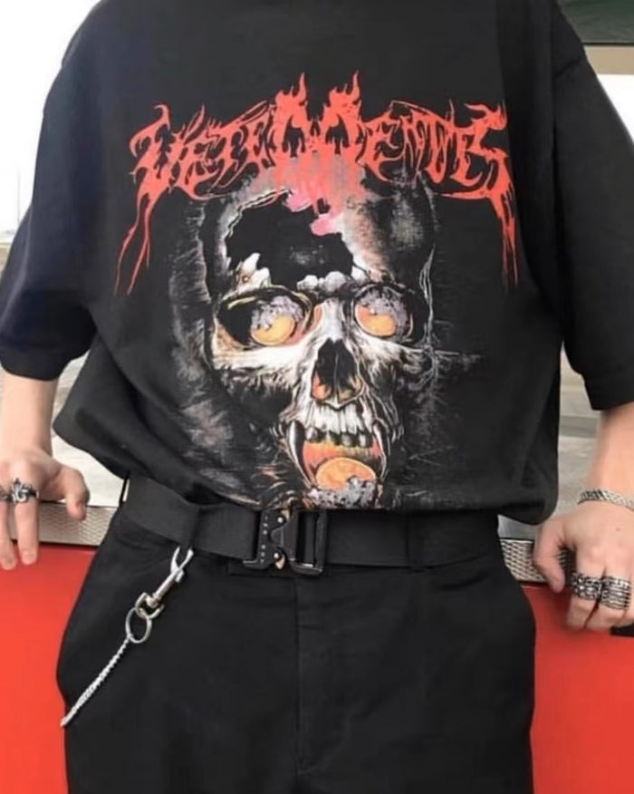 Vetement Washed Direct Print Ghost Face Skull T-Shirt Oversized Short