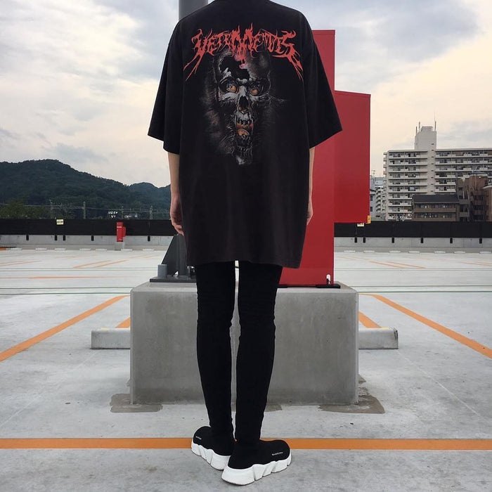 Vetement Washed Direct Print Ghost Face Skull T-Shirt Oversized Short