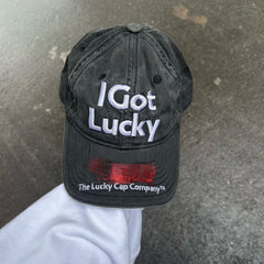 Vetements 22FW Washed Gray Embroidered Baseball Cap ’I Got Lucky’ Long Brim Hat