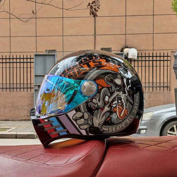 Wasteland /ORZ 3C Retro Motorcycle Helmet /Full-Face Dual-Visor Fog-Resistant