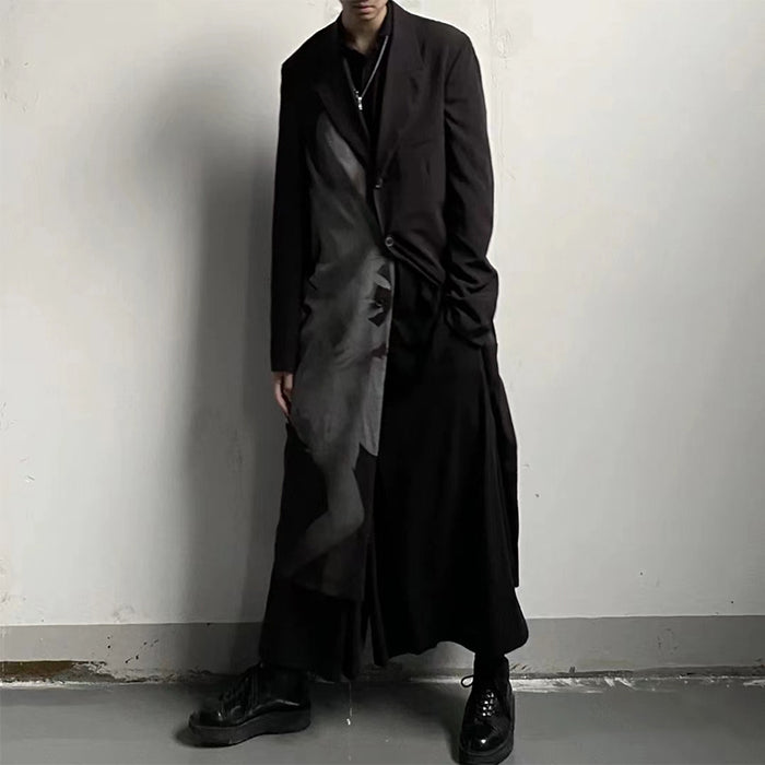 Yohji Asura Pleated Trench - Dark Avant-garde Black Unisex Coats