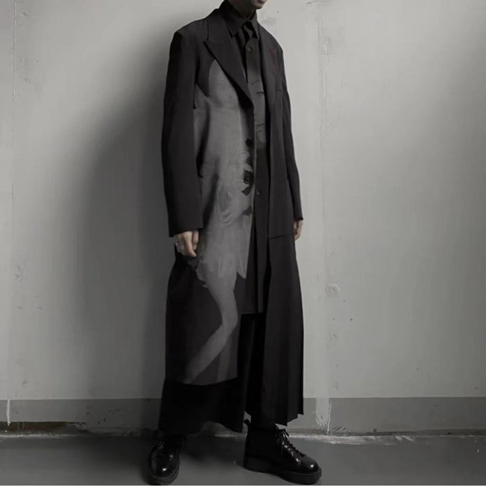 Yohji Asura Pleated Trench - Dark Avant-garde Black Unisex Coats