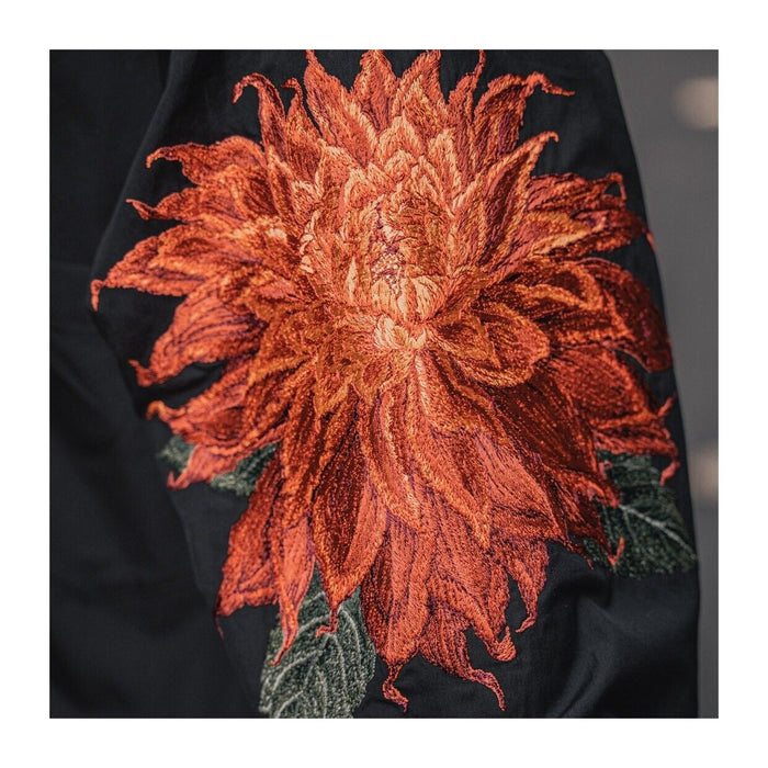 Yohji Yamamoto Red Dahlia Shirt Floral Embroidery Loose Fit Long Sleeve Shirt