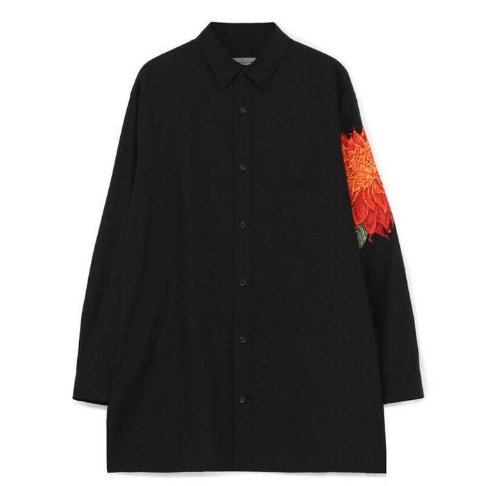 Yohji Yamamoto Red Dahlia Shirt Floral Embroidery Loose Fit Long Sleeve Shirt