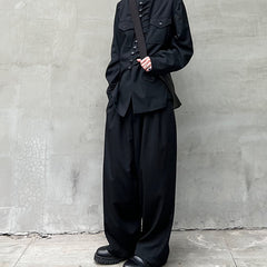 Yohji Yamamoto Twelve Pleat Wool Tapered Draped Wide Straight Trousers